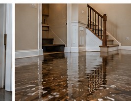 Water damage cleanup in progress with professional restoration equipment